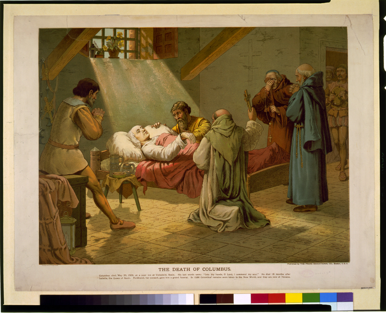 The Death of Columbus, Boston : Published by The Prang Educational Co., 1893. — antique lithograph
