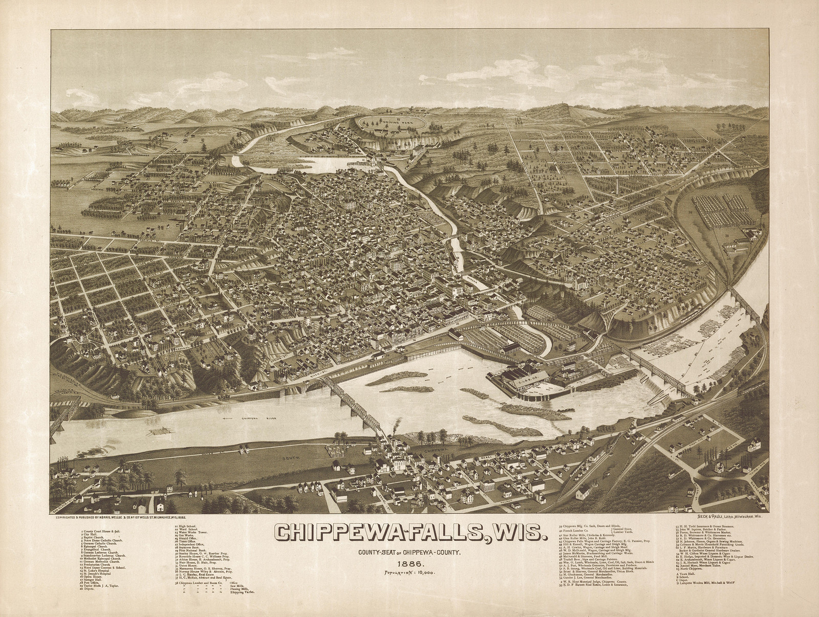Chippewa Falls, Wisconsin, 1886, 1886 — antique map