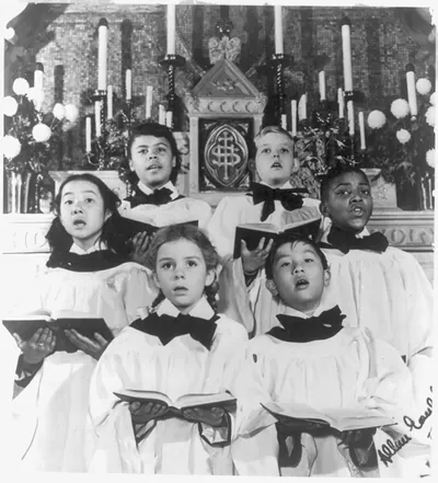 [NAACP Christmas card showing integrated children's choir]
