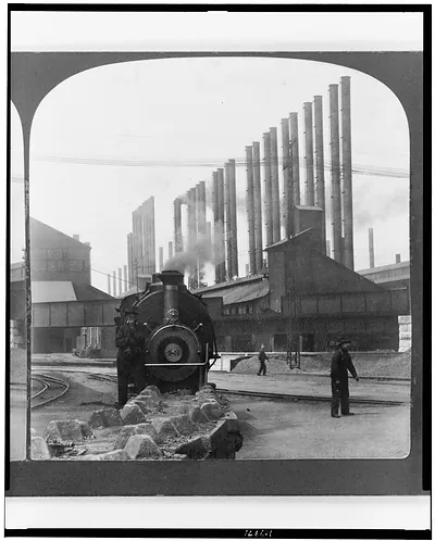 [A characteristic row of smokestacks at steel works, Homestead, Pennsylvania]