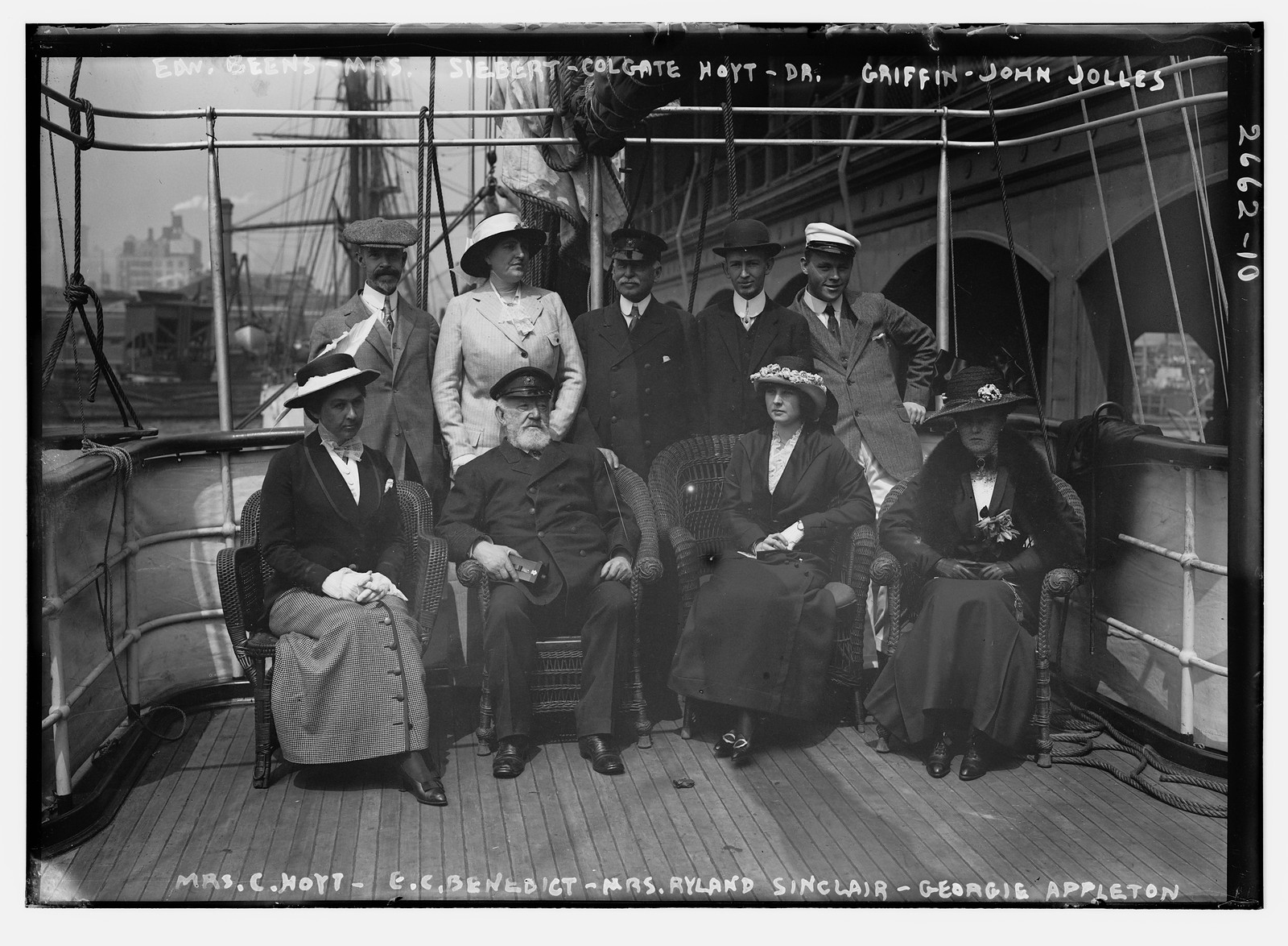 Edw. Beens, Mrs. Siebert, Colgate Hoyt, etc. on ship, n/a — historic photograph