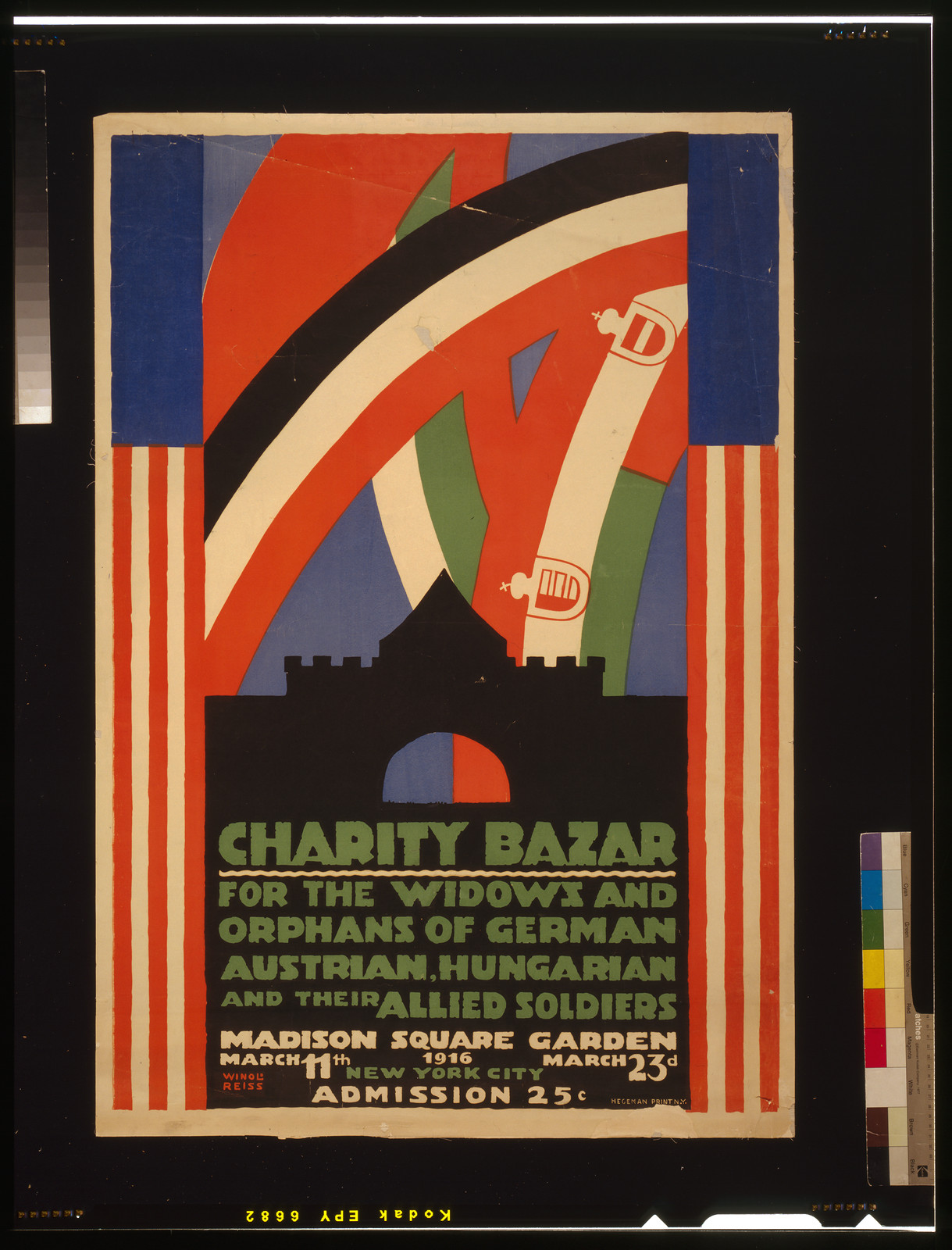 Charity bazar [i.e. bazaar] for the widows and orphans of German Austrian Hungarian and their allied soldiers / Winold Reiss., 1916 — vintage poster