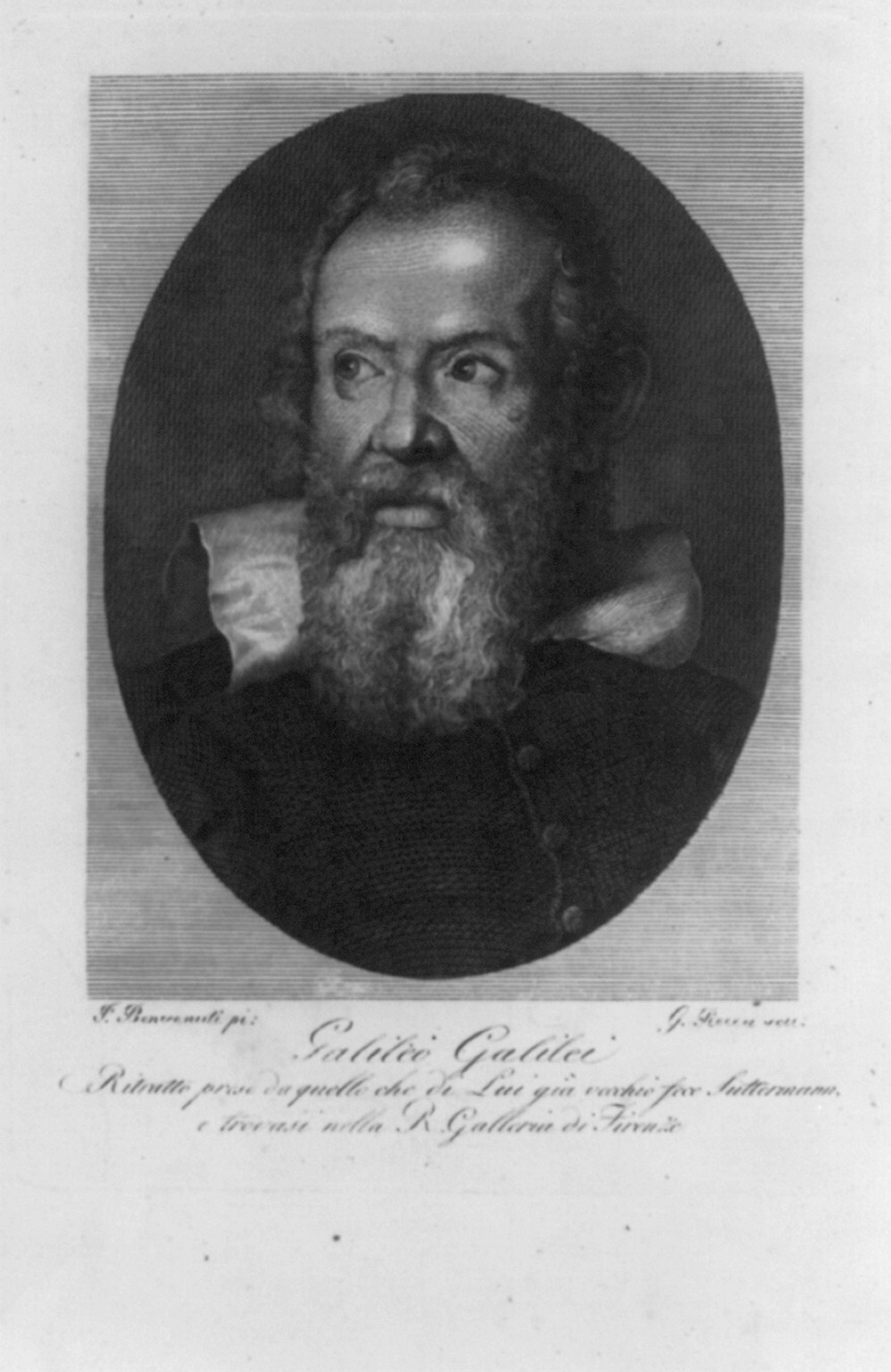 Galileo Galilei, 1564-1642, 1821 — antique engraving