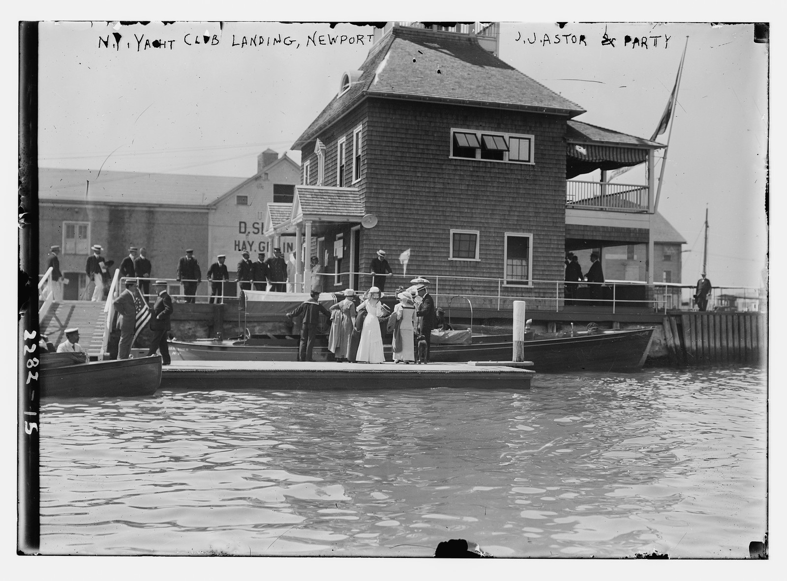 N.Y. Yacht Club Landing - Newport J.J. Astor & party, n/a — historic photograph