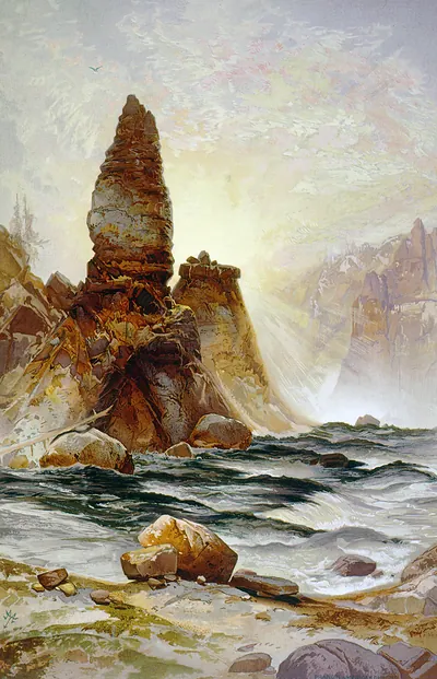 The tower of Tower Falls, Yellowstone / TM ; Prang's American Chromo.