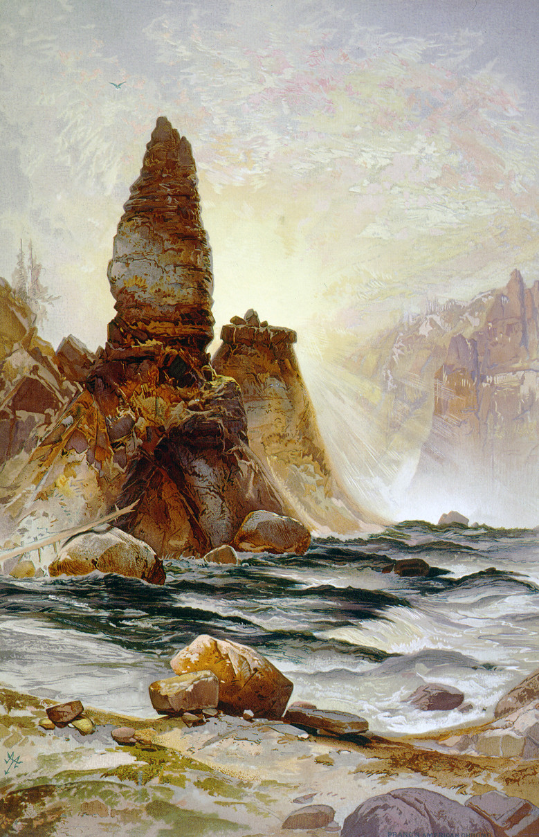 The tower of Tower Falls, Yellowstone / TM ; Prang's American Chromo., c1875. — antique lithograph