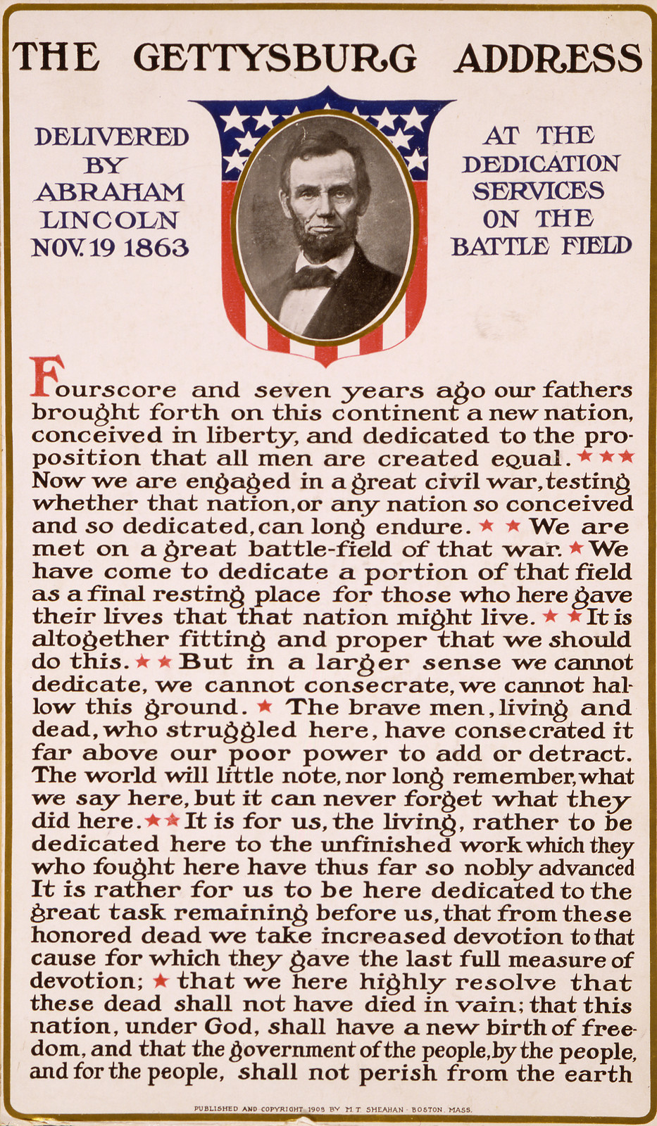 The Gettysburg Address Delivered By Abraham Lincoln, November 19, 1863, At The Dedication Services On The Battle Field, January 11, 1909 — historic print