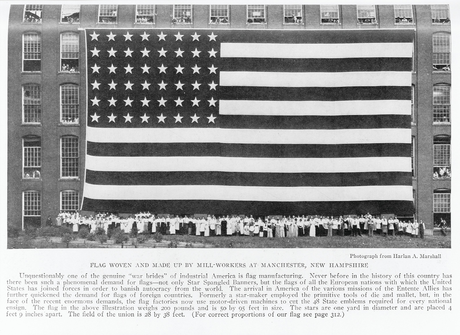 Flag Woven And Made Up By Mill-Workers At Manchester, New Hampshire, c. 1917 — historic print