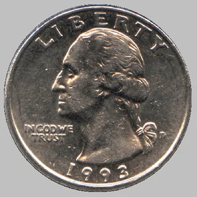 1993 quarter dollar coin with Washington profile