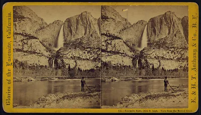 Yosemite Falls 2634 ft. high. View from the Merced River