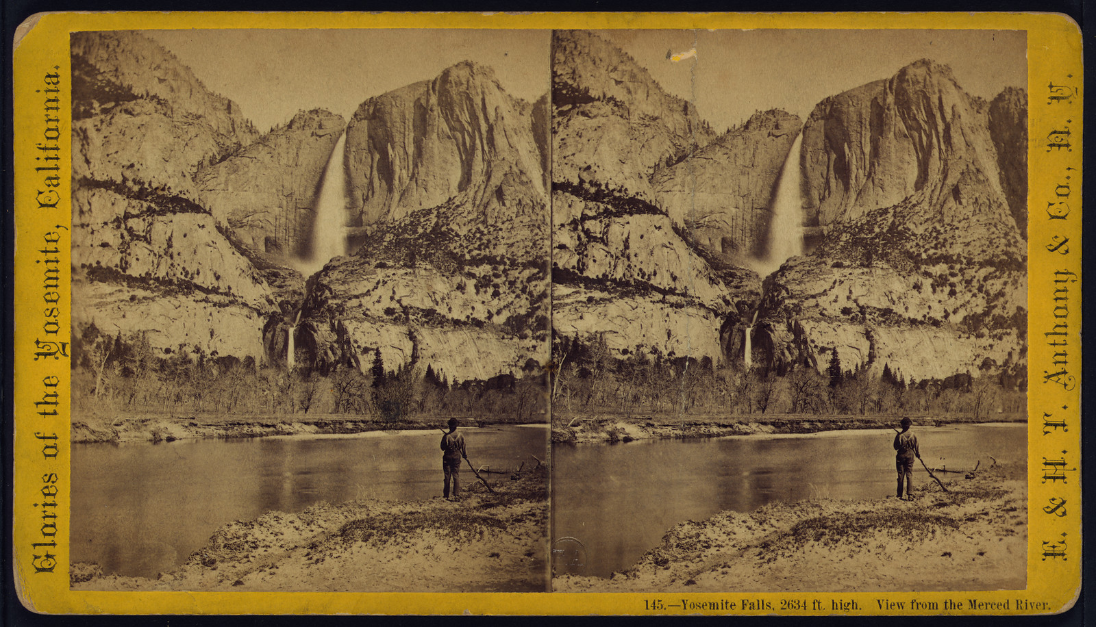 Yosemite Falls 2634 ft. high. View from the Merced River, 1875 — historic photograph