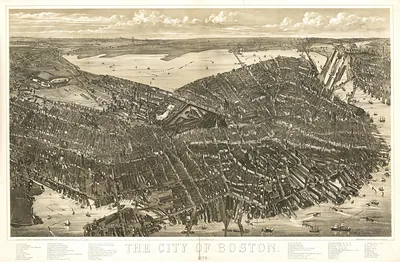 The City of Boston, 1879, bird's-eye view map