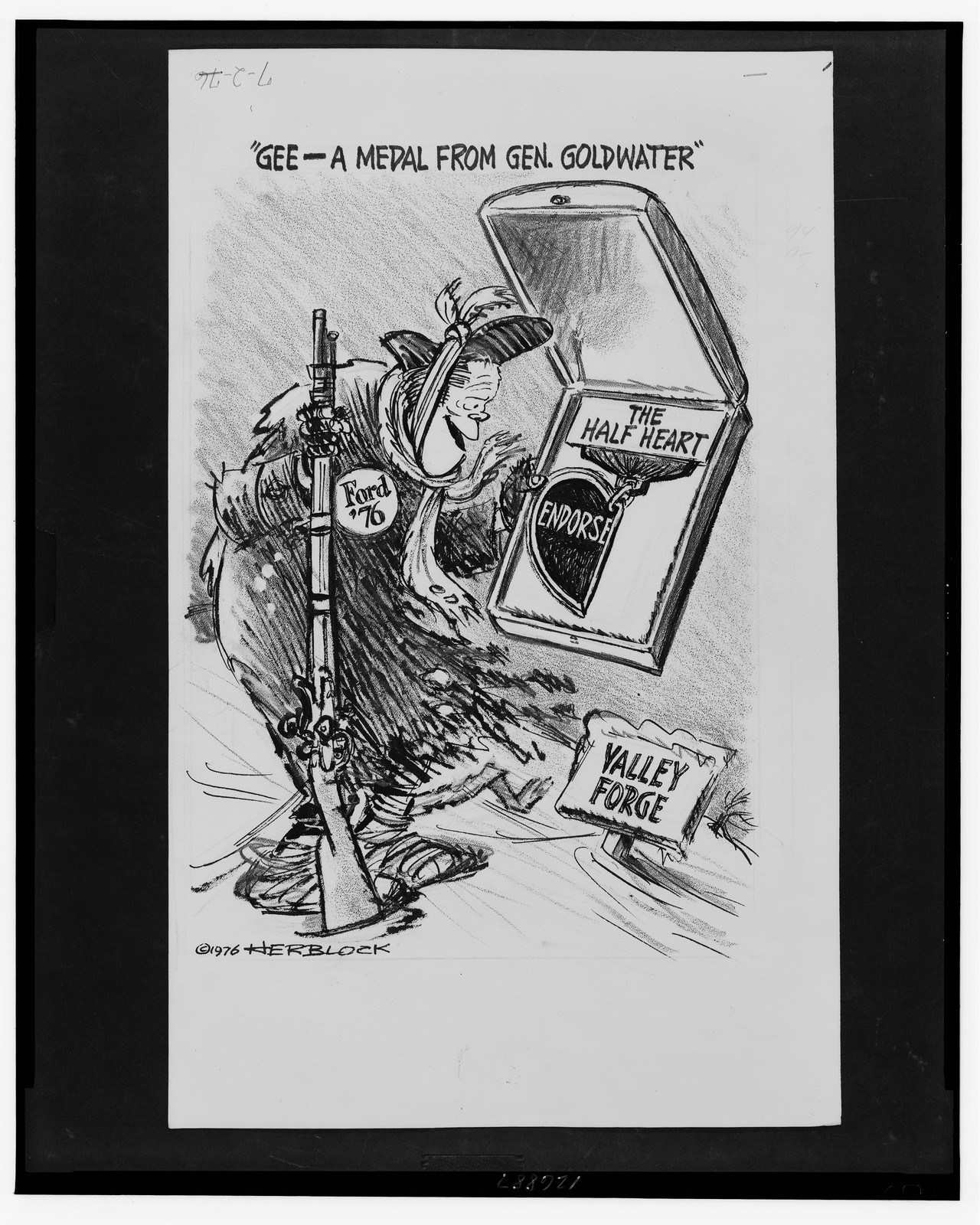 Gee - a medal from Gen. Goldwater" / Herblock." — historic drawing