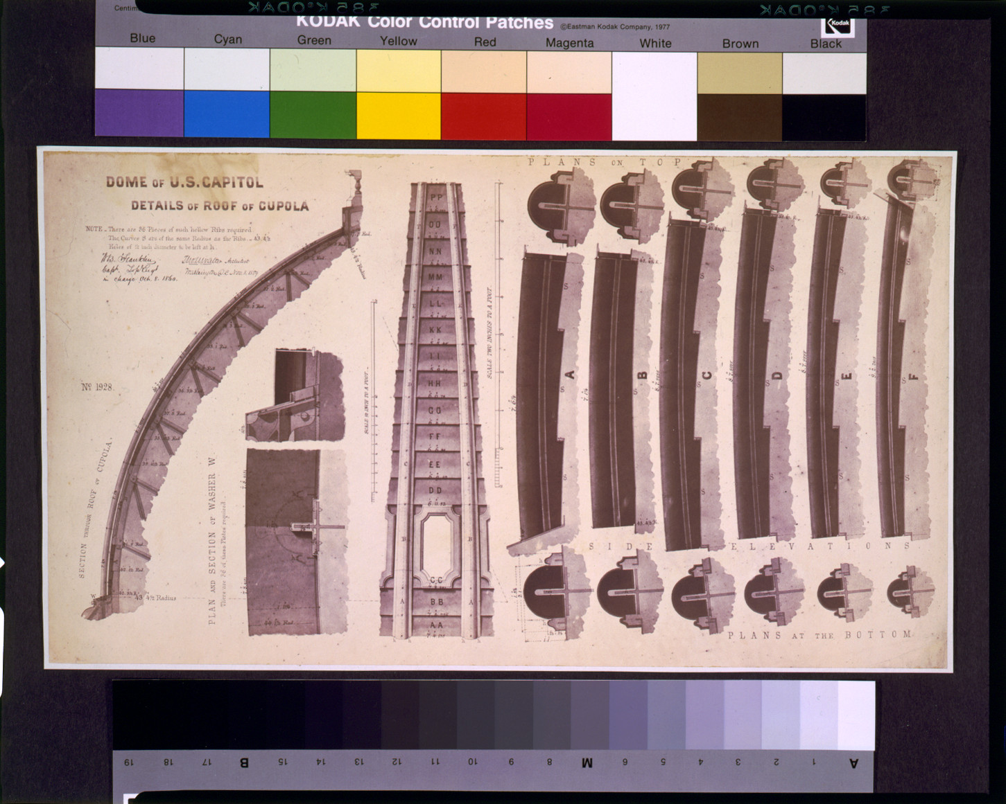 [United States Capitol (Washington, D.C.). Domes. Cupola roof. Plan, elevations, sections, and details] / W.B. Franklin, capt. top engs. ; Tho. U. Walter, architect., and Engineering (ADE) Drawings" (http://www.loc.gov/rr/print/res/103_ade.html)." — historic photograph