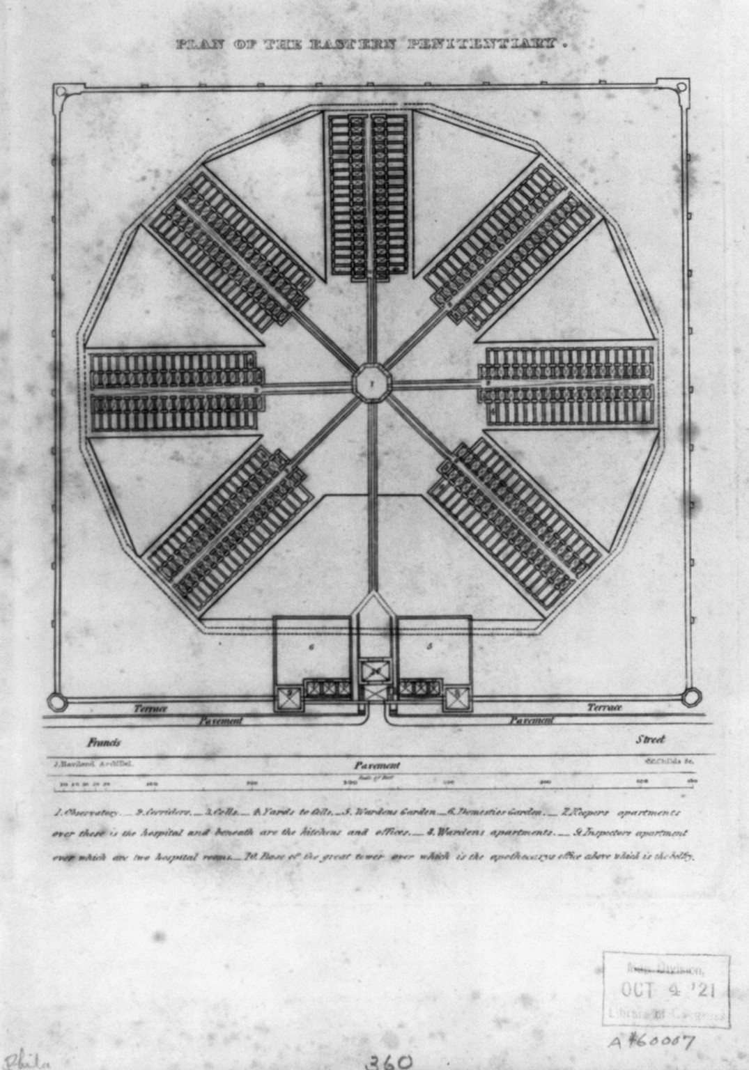 Plan of the Eastern Penitentiary — antique engraving