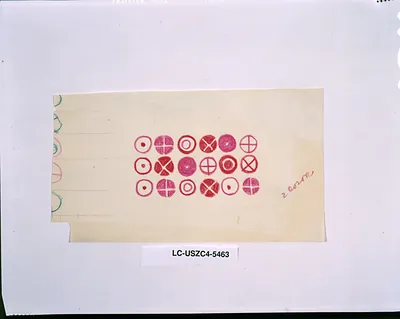 Colored pencil circles and crosses design sketch on paper