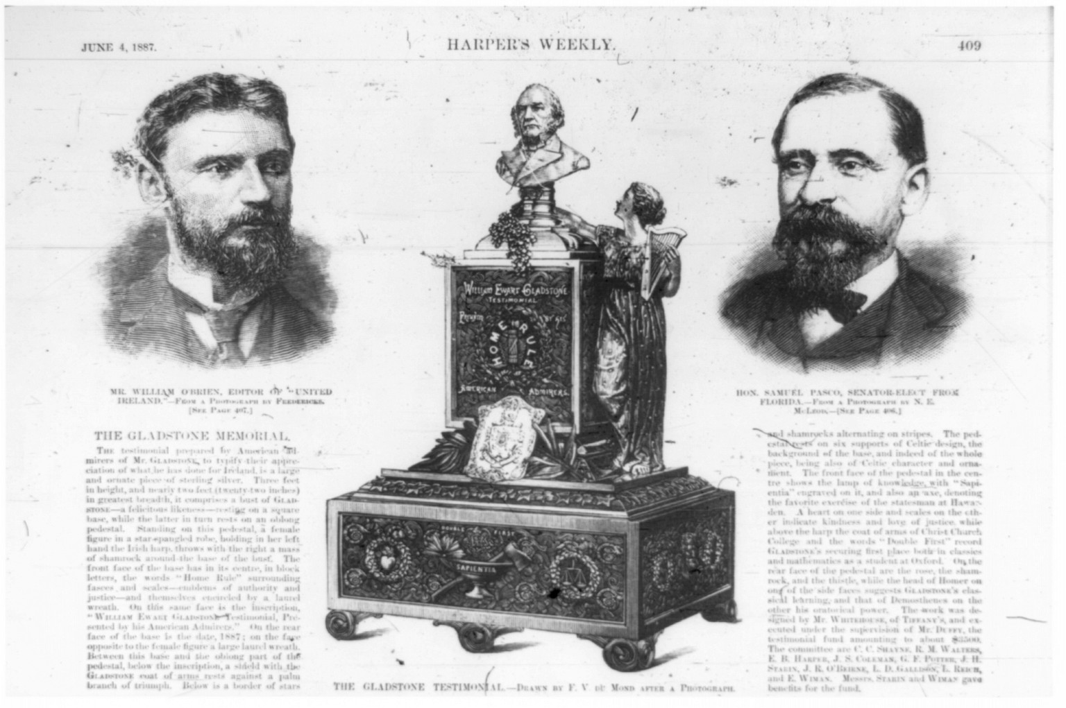 [Half-page of Harper's Weekly, June 4, 1887, p. 109, with 3 illustrations], 1887 — antique engraving