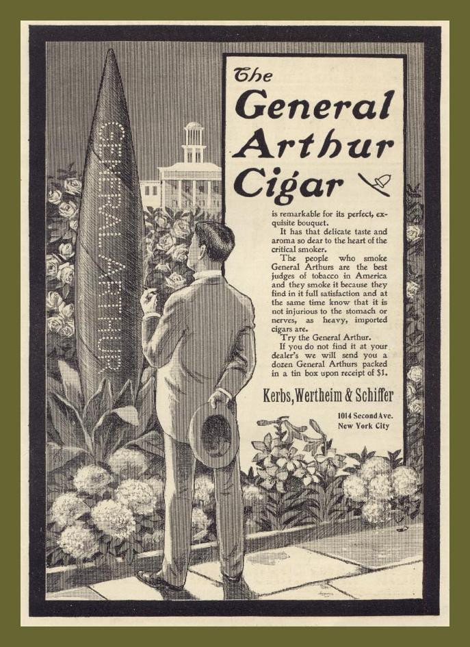 The General Arthur Cigar advertisement, Kerbs, Wertheim & Schiffer — historic image