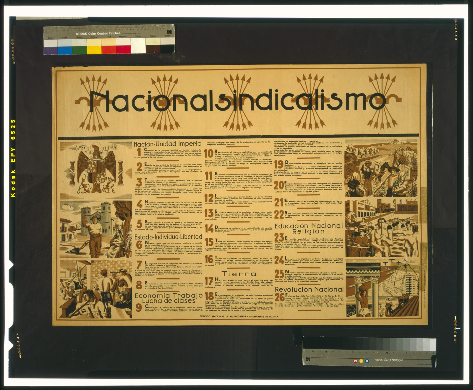 Nacional sindicalismo, [Sevilla] : Servicio Nacional de Propaganda, Departmento da Plástica, [between 1936 and 1939] — vintage poster