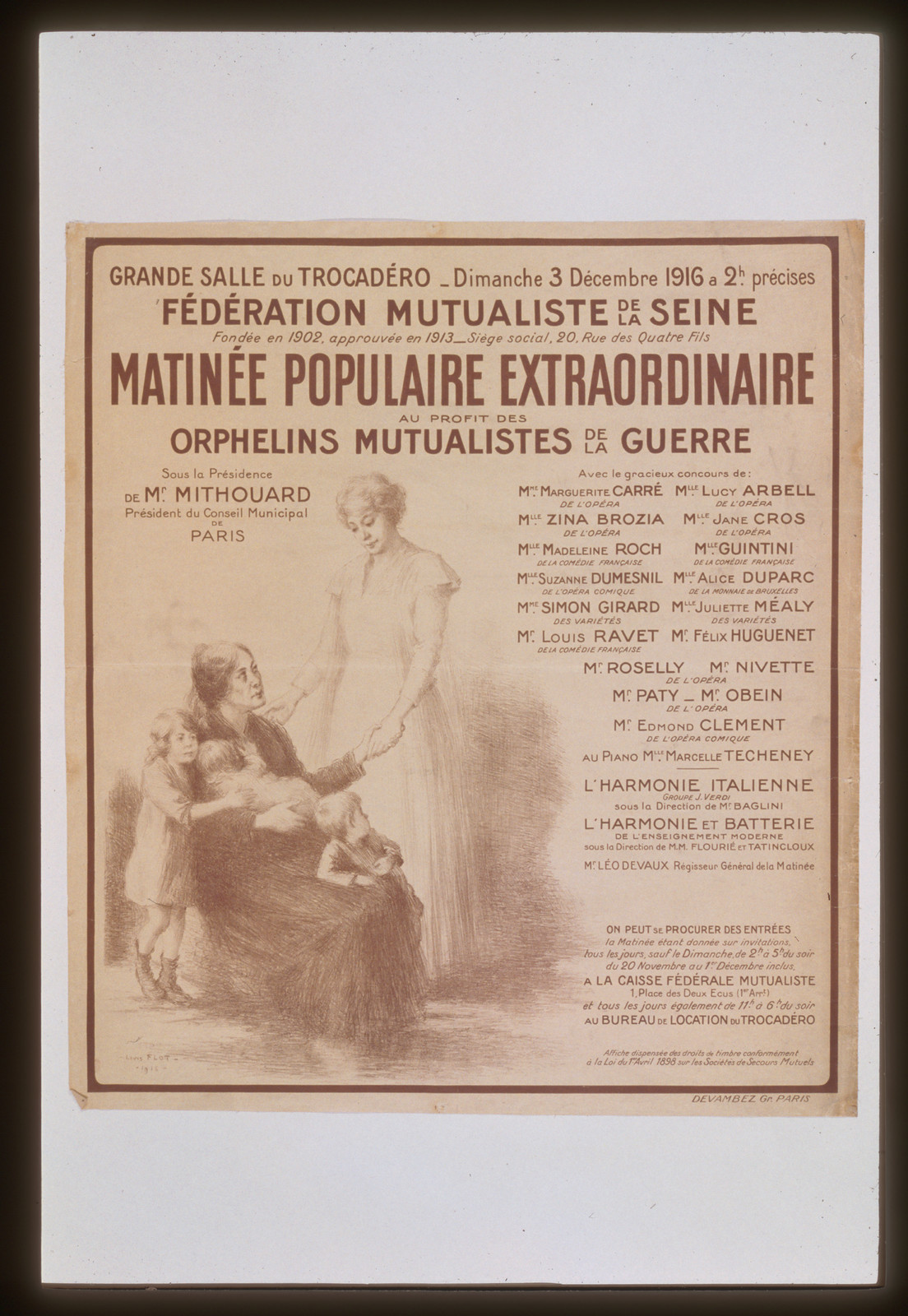 Matineacutee Populaire Extraordinaire au profit des Orphelins Mutualistes de la Guerre, 1916 — vintage poster
