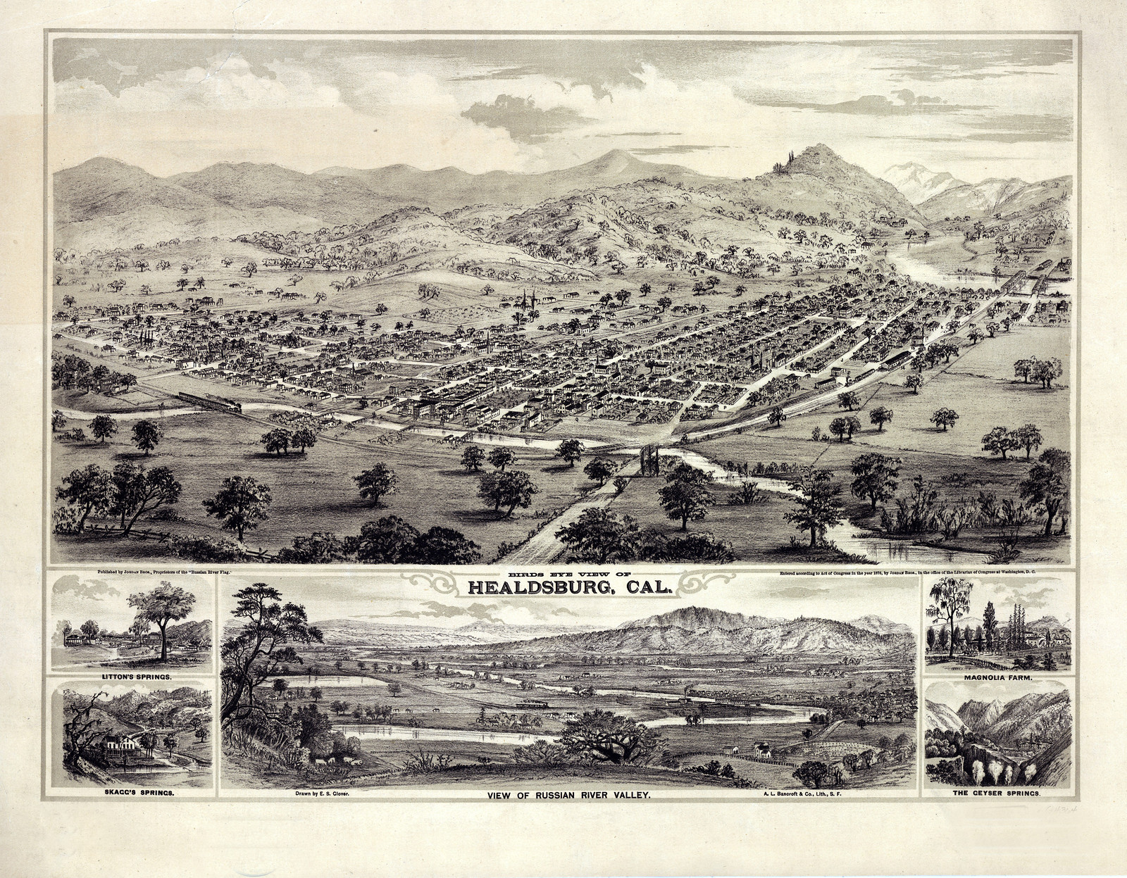 Bird's Eye View of Healdsburg, Cal. — antique map