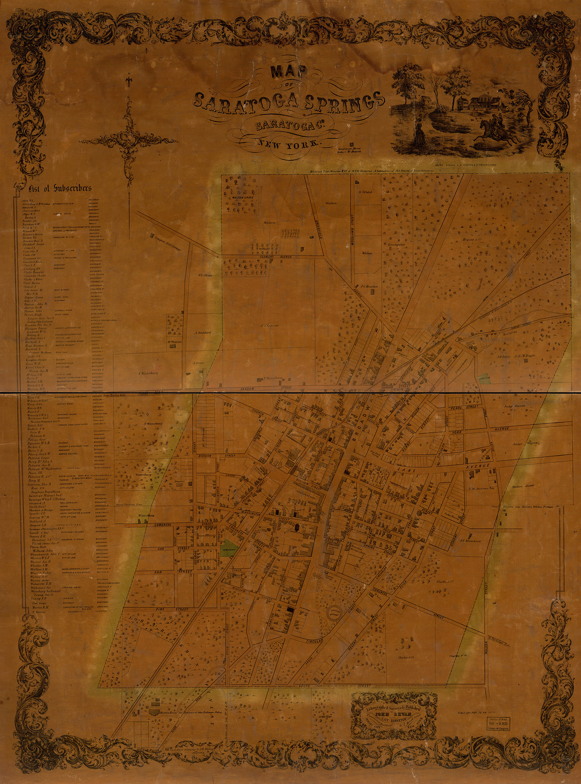 Saratoga Springs, New York, 1850, 1850 — antique map