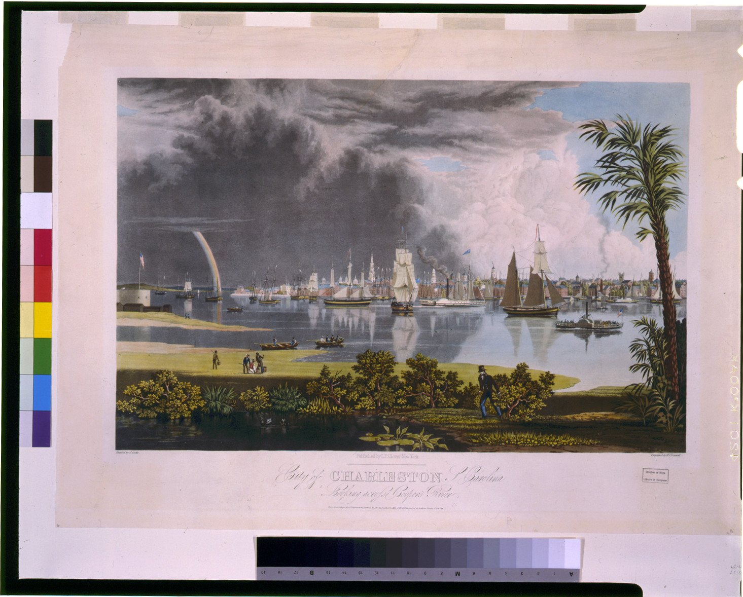 City of Charleston, South Carolina, looking across Cooper's River / painted by G. Cooke ; engraved by W.J. Bennett., New York : L.P. Clover, c1838. — antique engraving