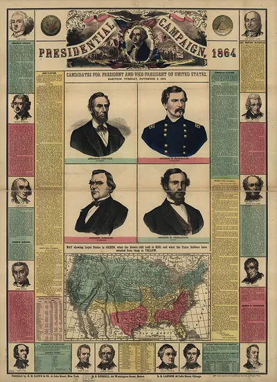 Presidential Campaign, 1864 election poster with Lincoln and McClellan
