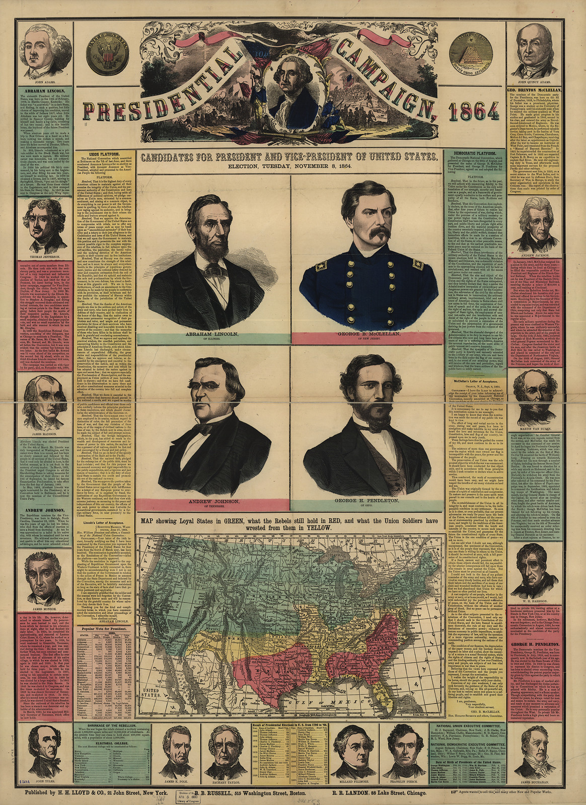 Presidential Campaign, 1864 election poster with Lincoln and McClellan — vintage poster