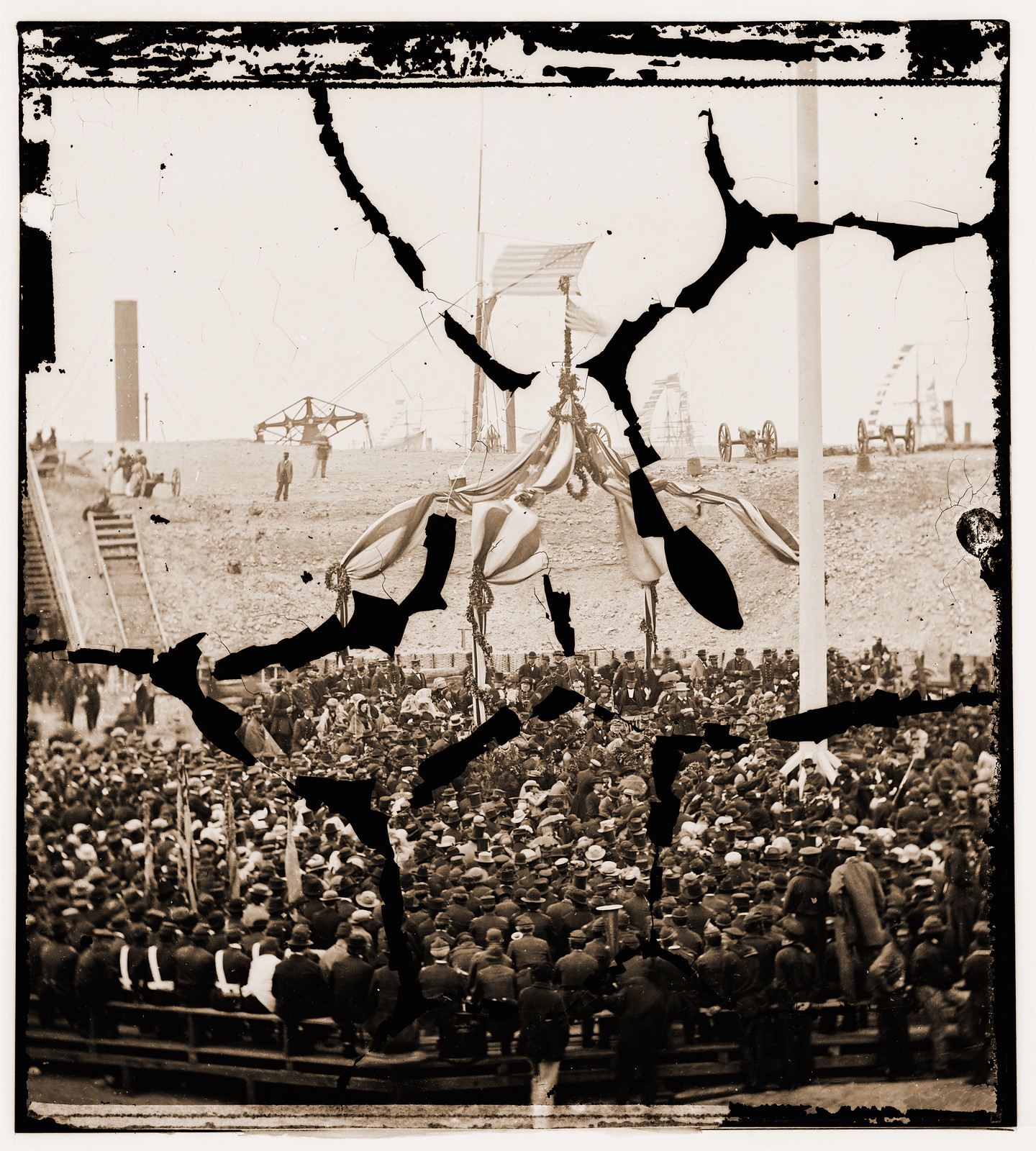 Charleston Harbor South Carolina. Interior view of Fort Sumter during ceremony of r, 1865 — historic photograph