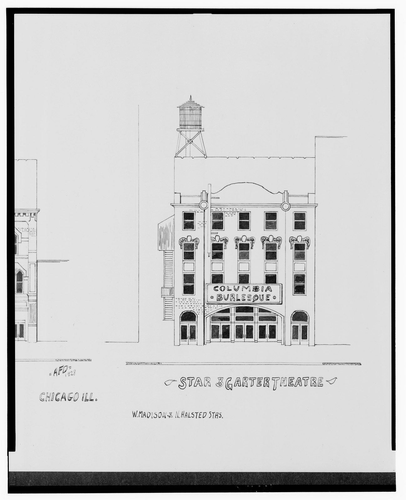 [Academy of Music and Star & Garter Theatre (Columbia Burlesque), North Halsted St. and West Madison St., Chicago, Illinois] / AFD 1928., And Engineering (ADE) Drawings — vintage poster