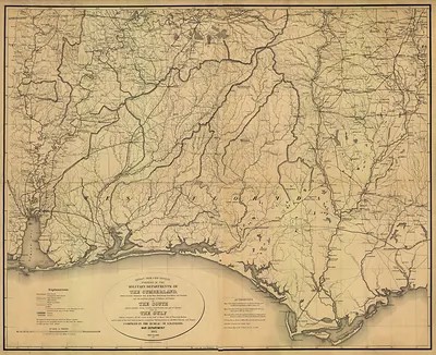 Tallahassee, Florida, west to Mobile, Alabama, and the Gulf coast north to Montgomery, Alabama, Alabama, 1863
