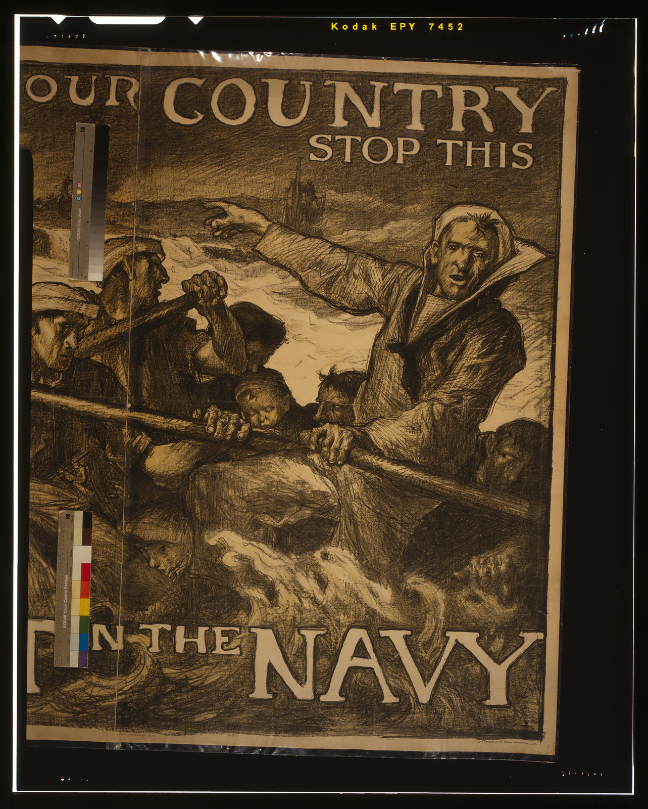 Help your country stop this--Enlist in the Navy / Auto-lithograph by Frank Brangwyn, A.R.A., N[ew] Y[ork] : American Lithographic Co., [1917] — vintage poster