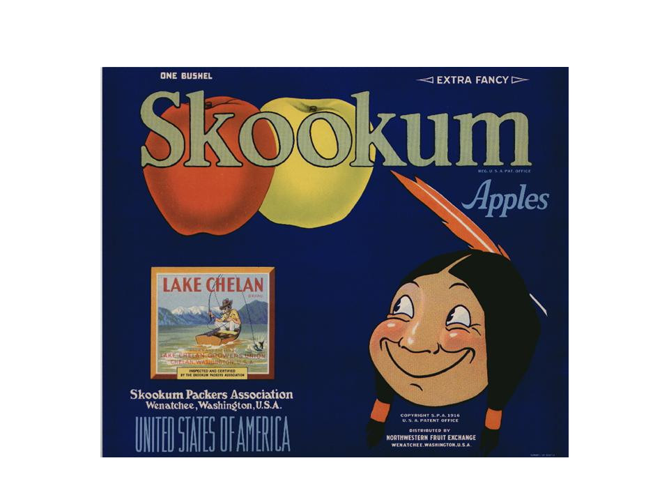 Skookum Extra Fancy Apples crate label, Wenatchee Washington — historic image