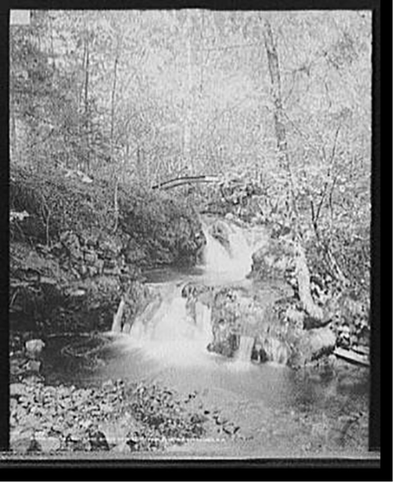Whittier falls and bridge, Ossipee Mt. Park, Lake Winnipesaukee, N.H., c1906. — historic photograph