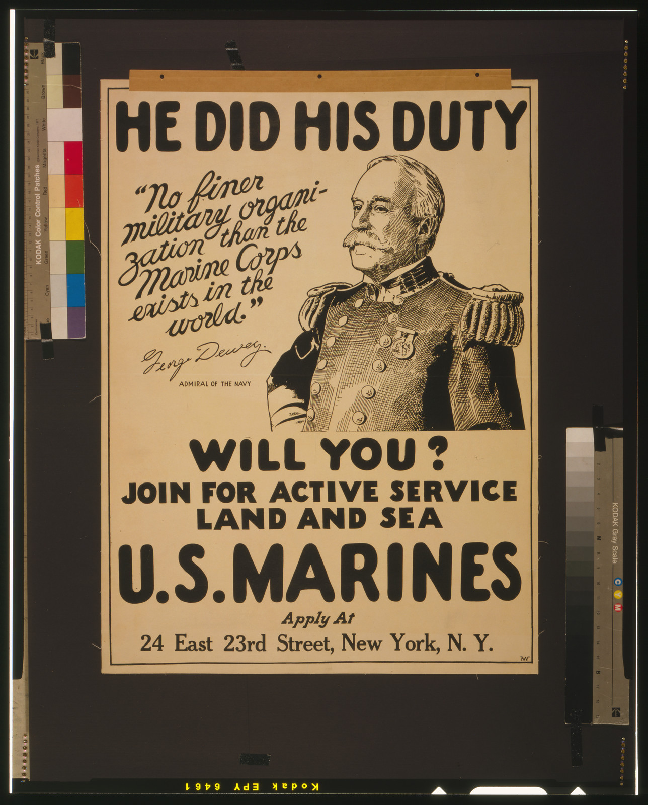 He did his duty - will you? U.S. Marines - join for active service land and sea / PW., [between 1914 and 1918] — vintage poster