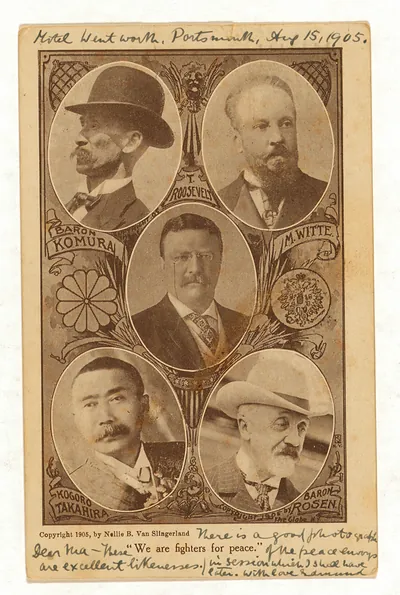 Postcard of Portsmouth peace envoys, 1905, five portraits