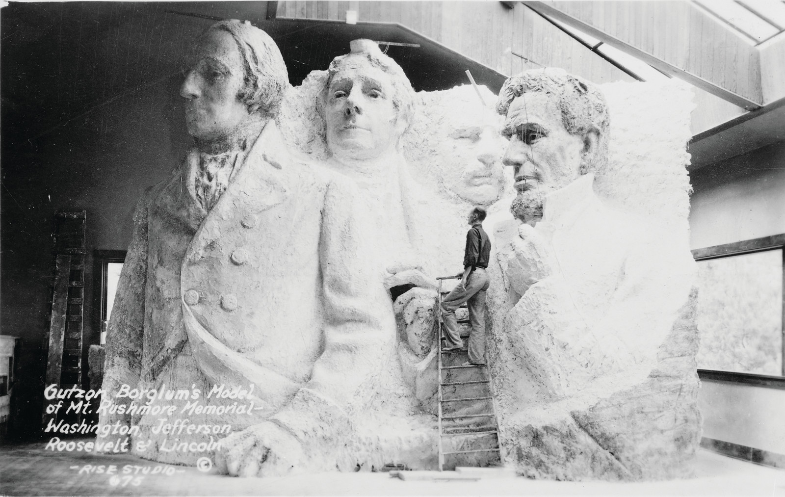Gutzon Borglum's Model Of Mt. Rushmore Memorial--Washington, Jefferson, Roosevelt & Lincoln, c. 1936 — historic photograph