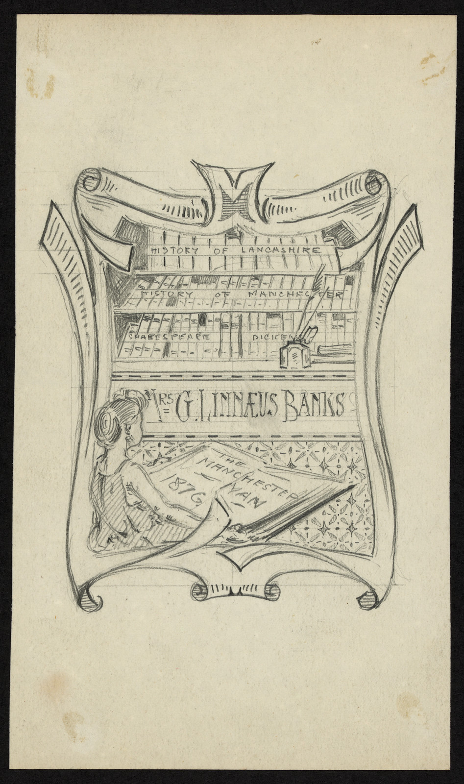 Bookplate design for Mrs G. Linnaeus Banks — historic image