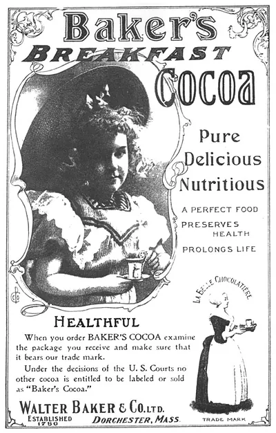 Baker's Breakfast Cocoa advertisement, Walter Baker & Co., Dorchester, Mass.