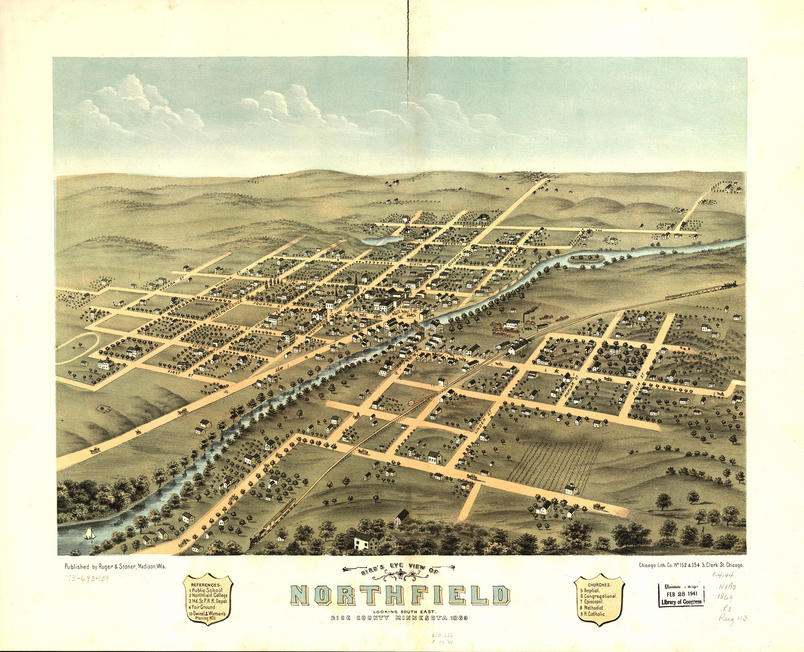 Northfield, Minnesota, 1869, 1869 — antique map