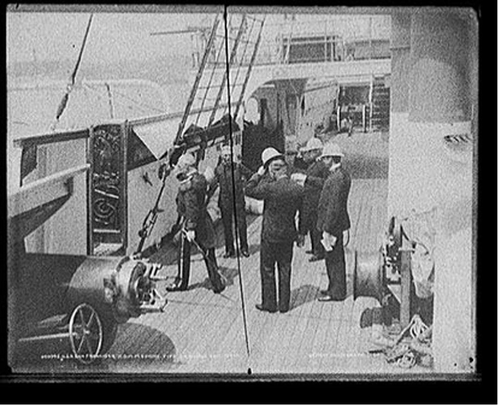 U.S.S. San Francisco, Commodore Fife leaving the ship, [between 1890 and 1901] — historic photograph