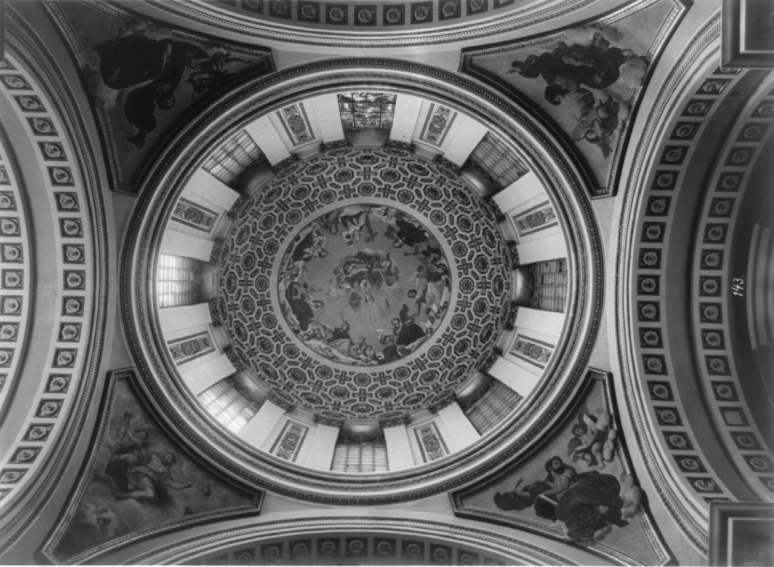 Interior of the dome of Iglesia de Sta. Teresa, painted by Juan Cordero, D. F. Mexico, [between 1930 and 1941] — historic photograph