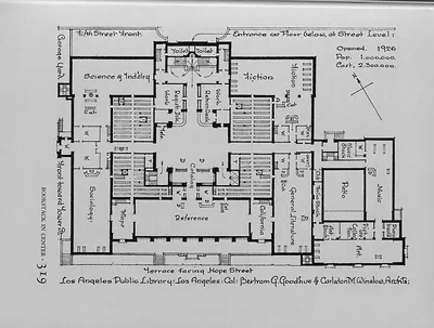 Los Angeles Public Library floor plan, terrace facing Hope Street