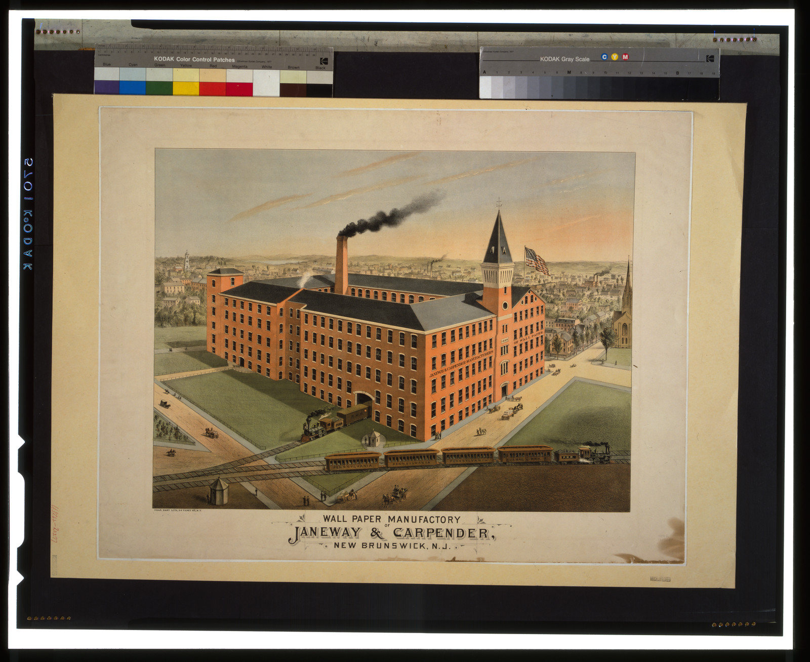 Wall paper manufactory of Janeway & Carpender, New Brunswick, N.J. / Chas. Hart lith., [between 1880 and 1900?] — antique lithograph