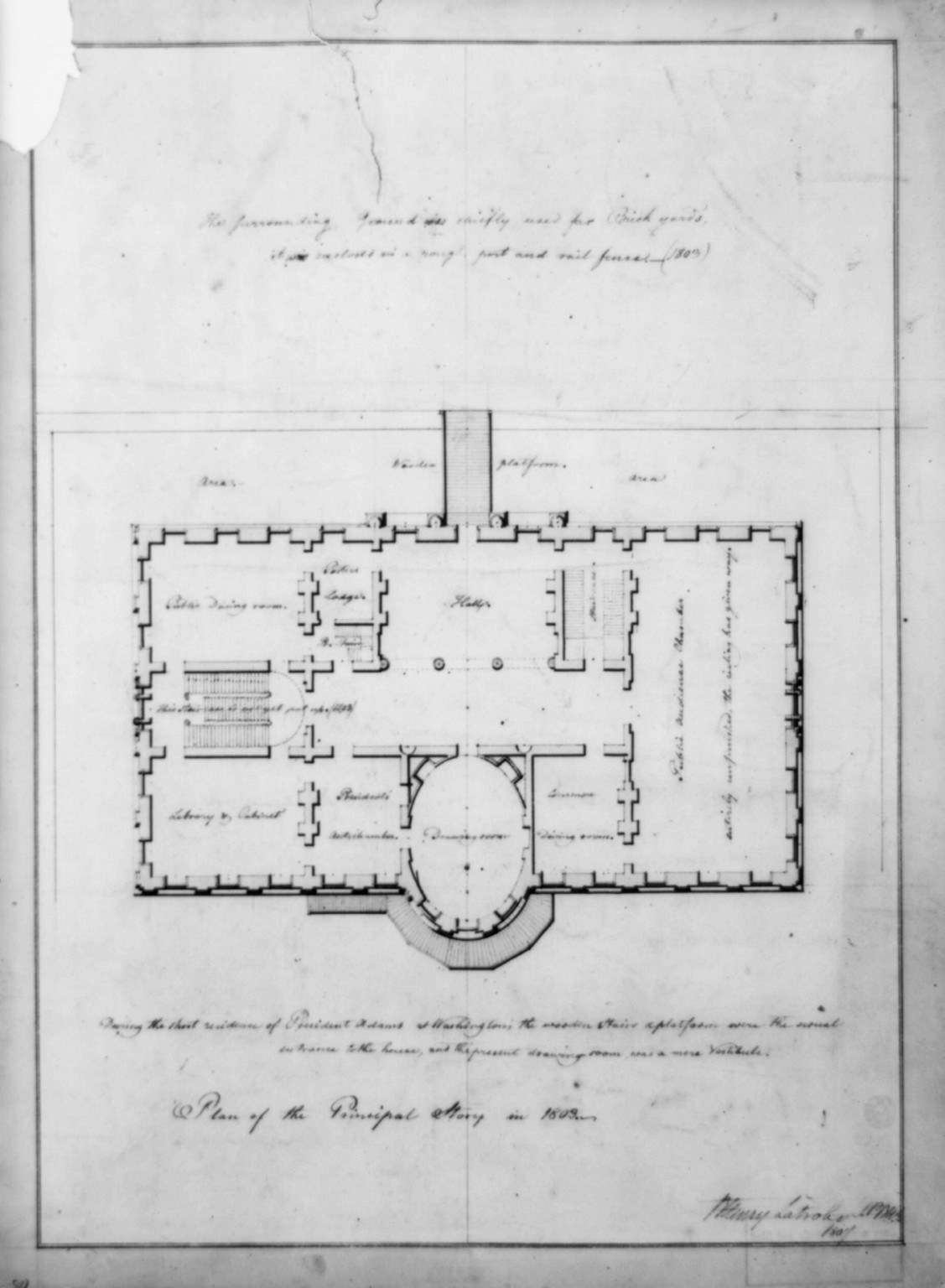 [The White House (President's House") Washington D.C. Site plan and principal story plan]", 1807 — historic drawing