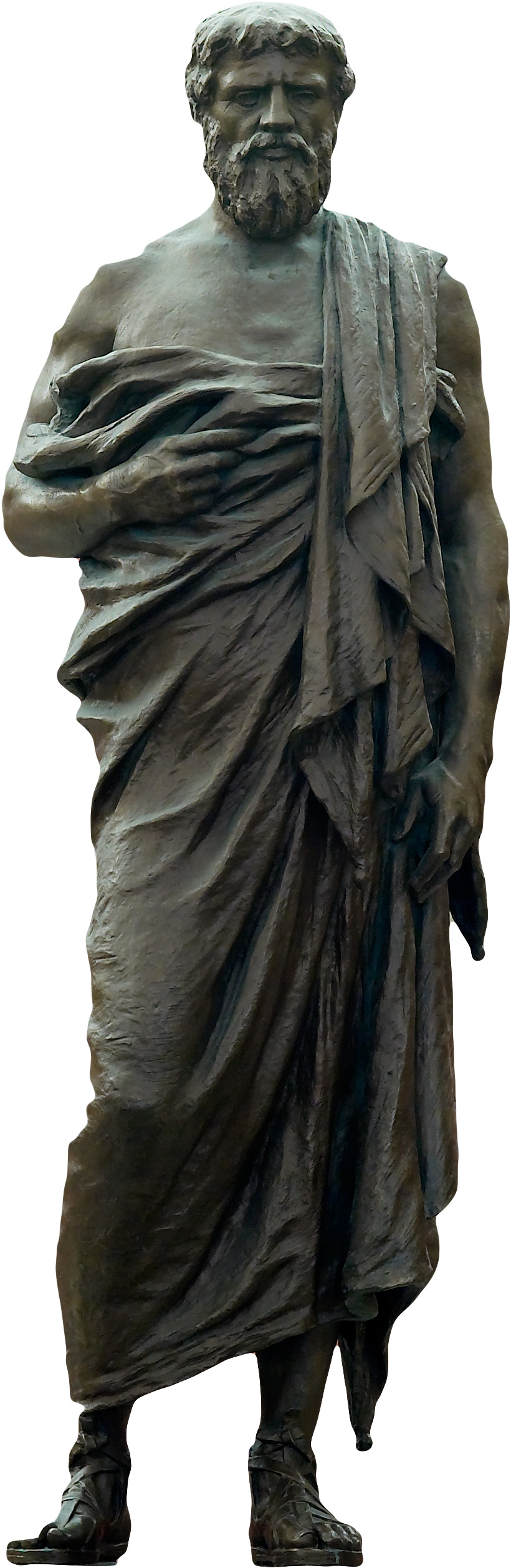 Bronze statue of a bearded man in a draped cloak — historic image