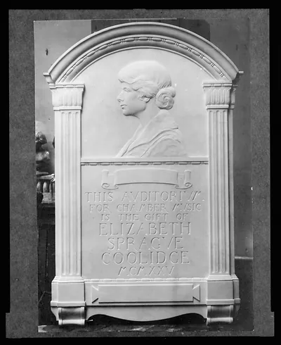 Library of Congress, Music Division. Coolidge Auditorium plaque commemorating Elizabeth Sprague Coolidge