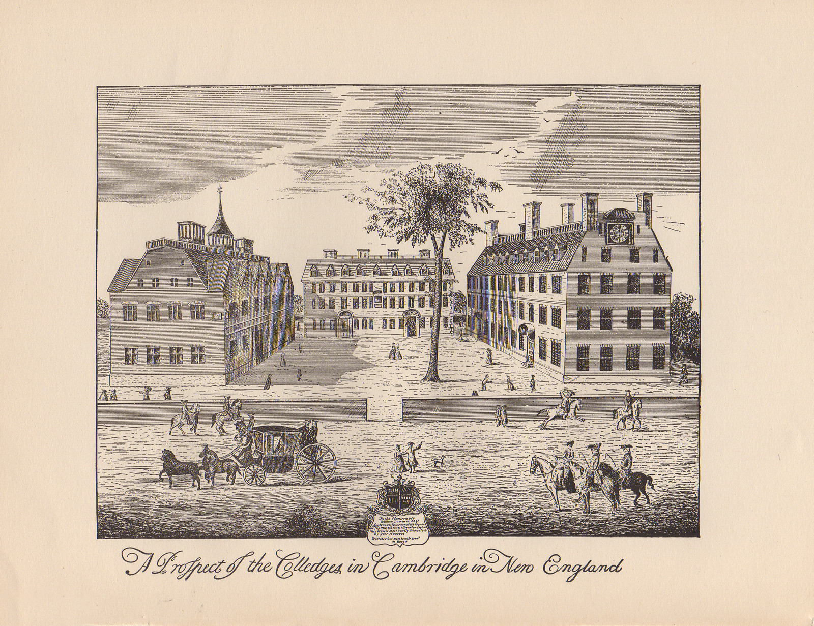 Colleges at Cambridge (2), Massachusetts, 1700, 1700 — antique map