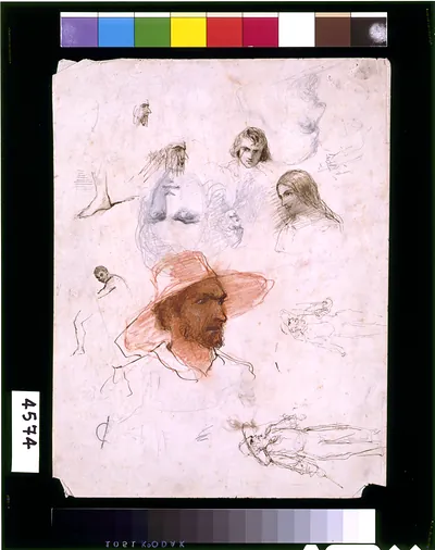 [Sheet of sketches for the illustrated 1852 London edition of Uncle Tom's Cabin showing Simon Legree and some of the other central characters]